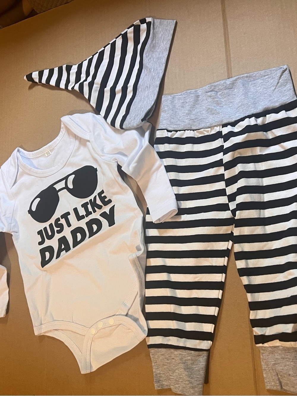 Black & White New Three Pc Set "Just Like Daddy" Onesie 6-9 Months Approximately
